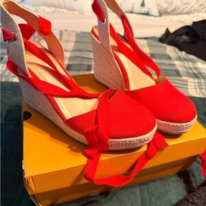 Red Espadrille Wedge Sandals